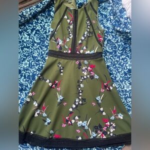 Guess Floral Green Dress with Black Trim